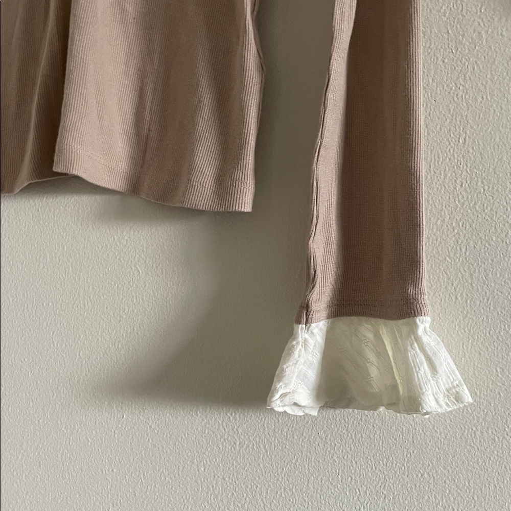 Pilcro Anthropologie Keira Peter Pan Collar Henley Top Size Small Neutral NWT - Picture 7 of 12